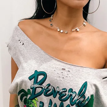 

NZ1891 Cross Border Europe and America Ornament Cool Simple Line Stars Necklace Versatile Fashion Five-pointed Star Necklace