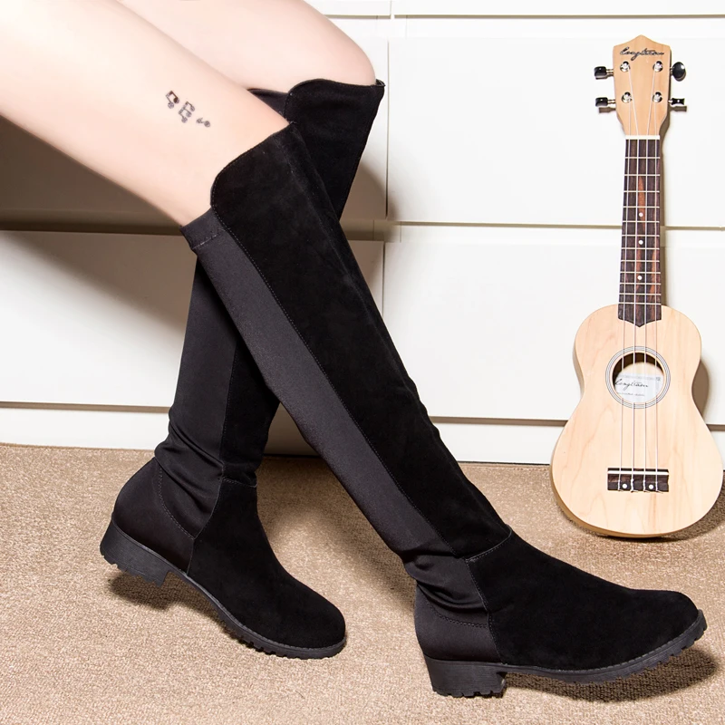 Women Over The Knee Boots 2019 Winter Thigh High Boots Suede Ladies
Black Long Booties Elastic 4cm Block Heels Size 34-43 A221