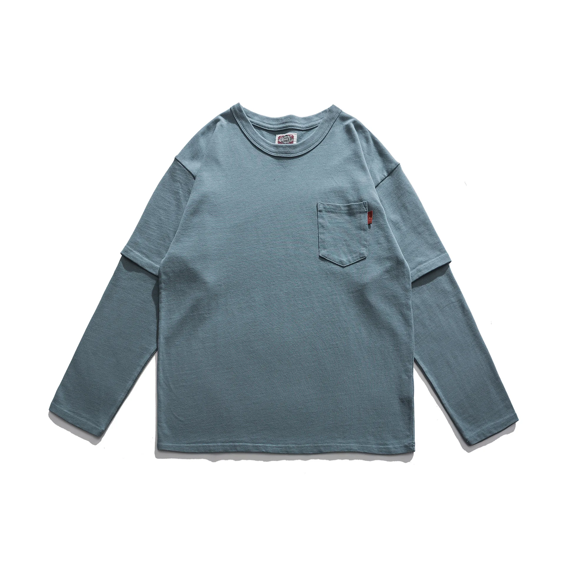 

Футболка мужская с имитацией двух частей, модный ретро-топ свободного кроя в стиле бойфренда, Универсальный простой уличный Молодежный топ в стиле Харадзюку