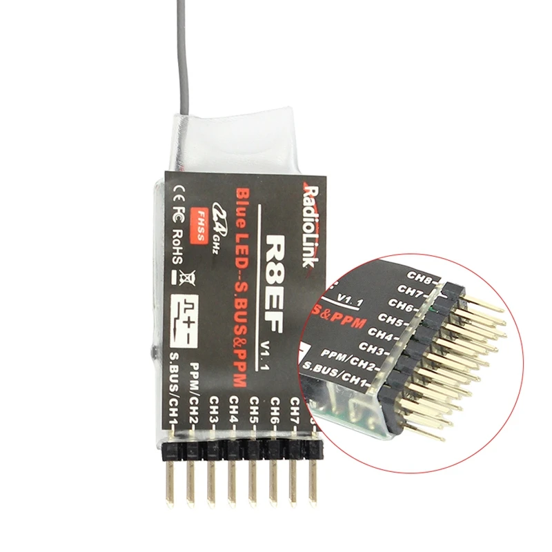 Radiolink R8EF 2,4G 8CH 8 каналов приемник FHSS для T8FB поддержка S-BUS PPM ШИМ сигнал RC Дрон Квадрокоптер Мультикоптер