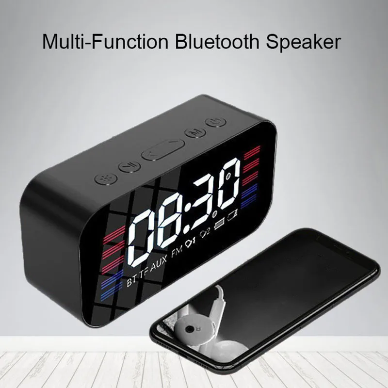 Цифровой будильник, Bluetooth портативный беспроводной динамик Super Bass, небольшой будильник, повтор, двойные сигналы для спальни, Bedsi