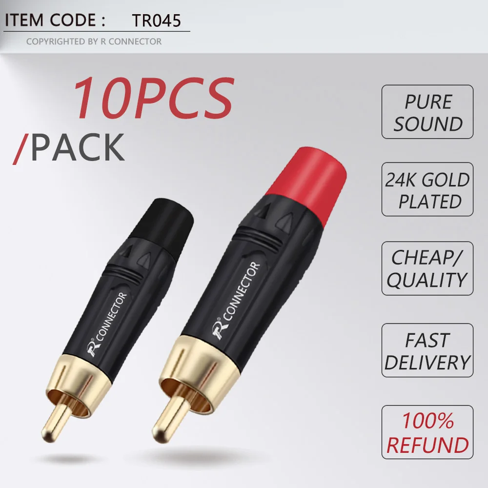 10 шт./лот RCA штекер Позолоченный разъем аудиоразъем для динамика паяльный 5 пар