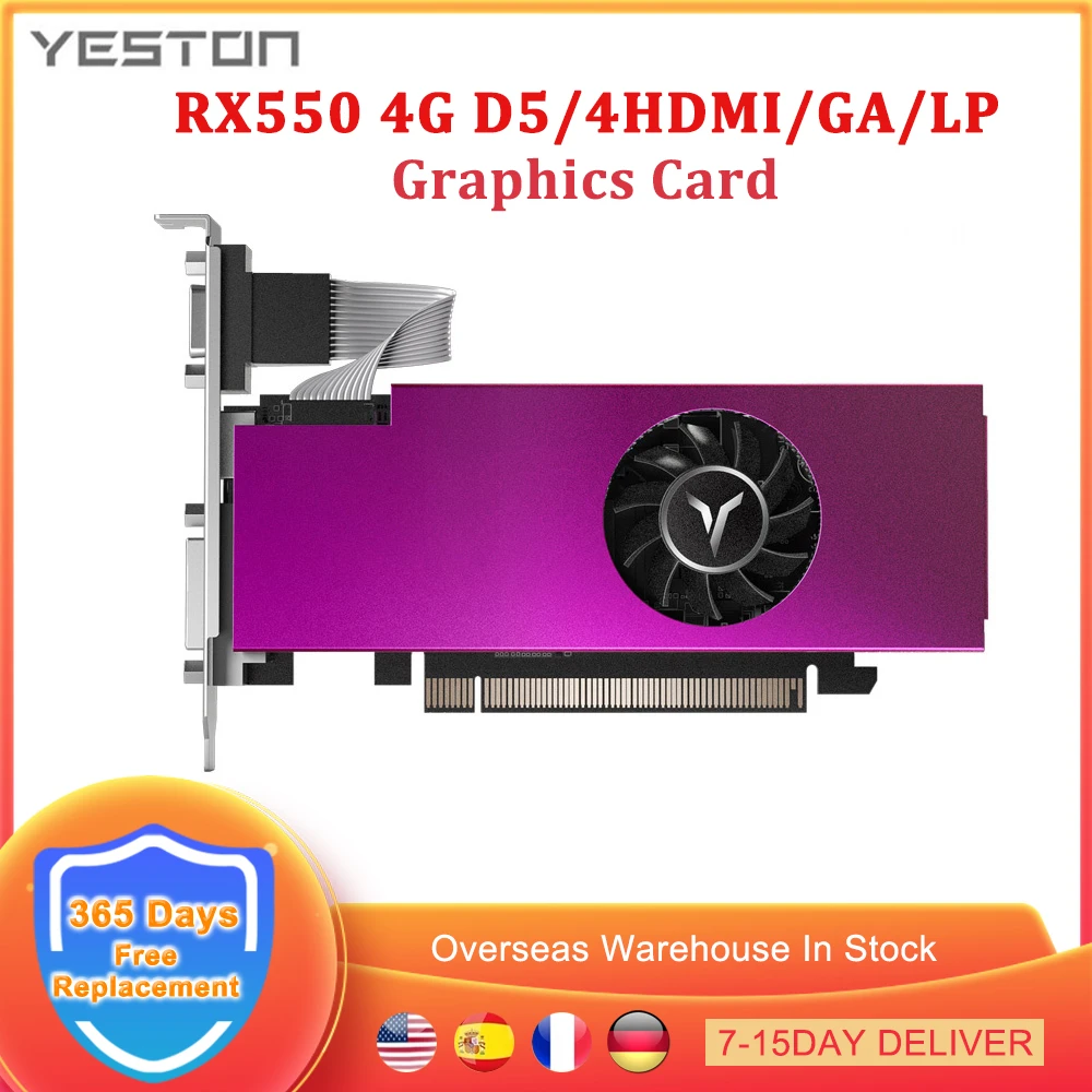 Yeston Display Graphics Card RX550 4G D5 LP/4HDMI/D5/4HD GA Radeon Chill 4GB Memory GDDR5 128Bit 6000MHz VGA + HD + DVI-D GPU