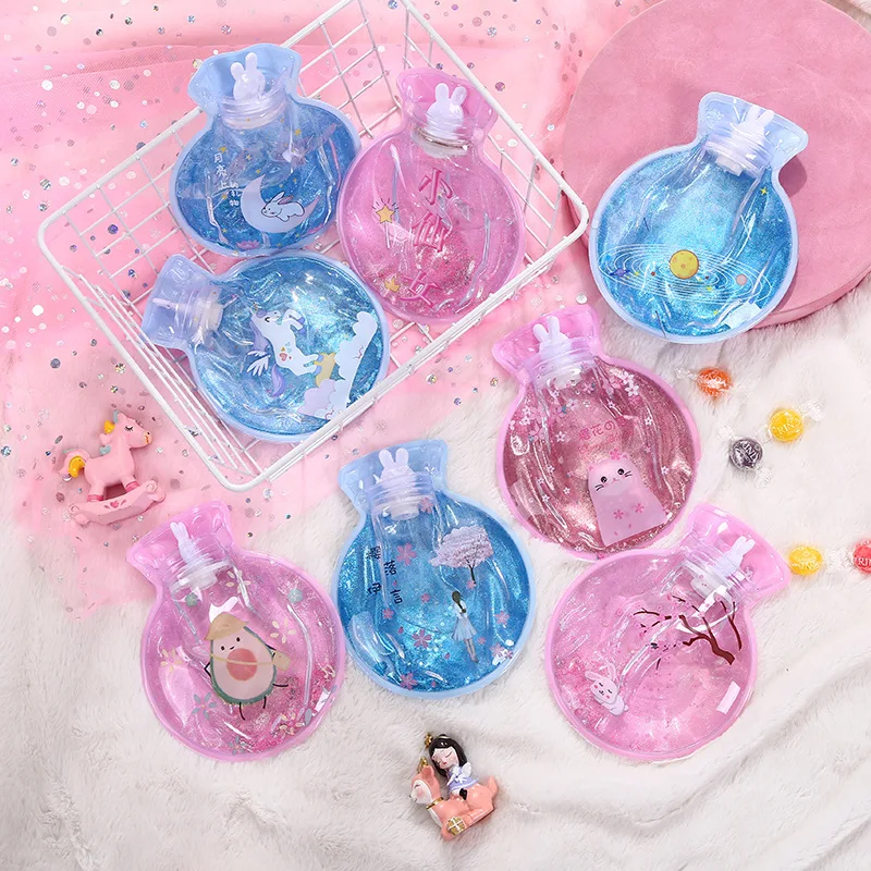 

1pc circular Cartoon Quicksand warm hand treasure hot-water bag Hand warming bag with water injection trumpet Hot water treasure
