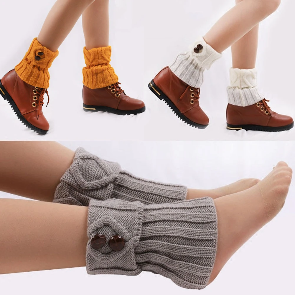 1Pair Covers Crochet Knitting Short Protective Adult Winter Leg Warmer Ankle Cuffs Boot With Button Footless Knee Fashion