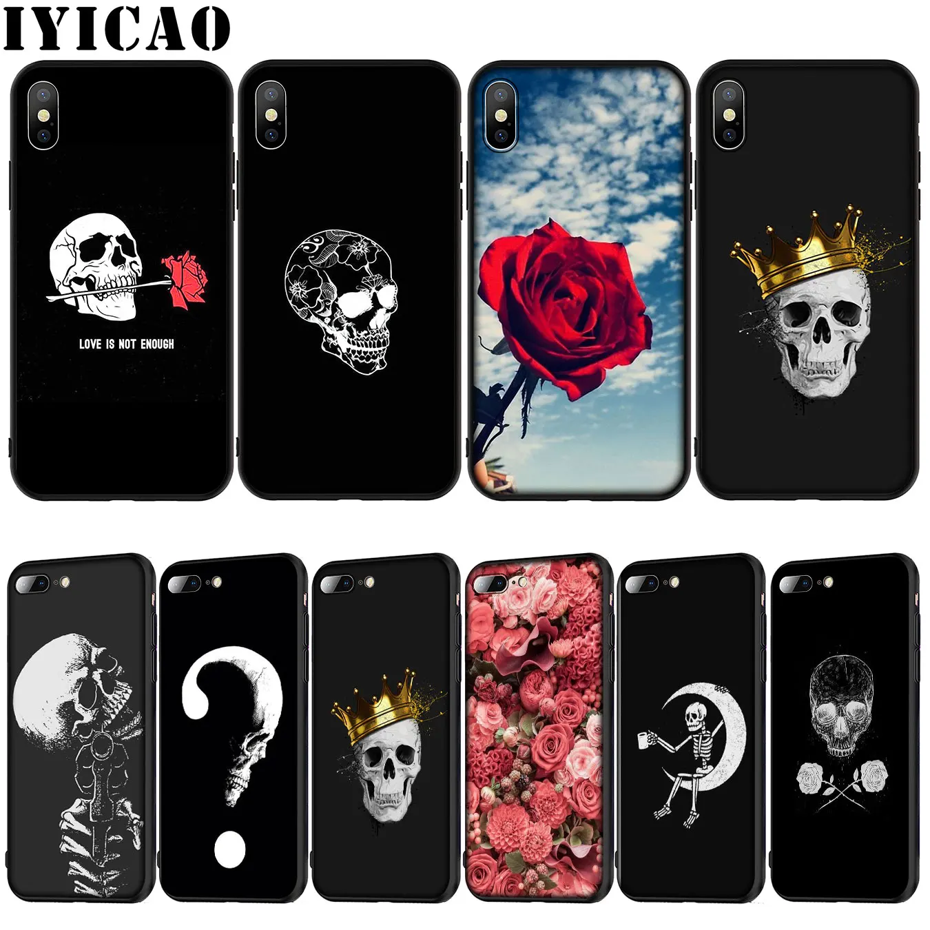 IYICAO череп цветок ворона Мягкий силиконовый чехол для iPhone 12 мини XR X XS 11 Pro Max 10 6 6S 7 8