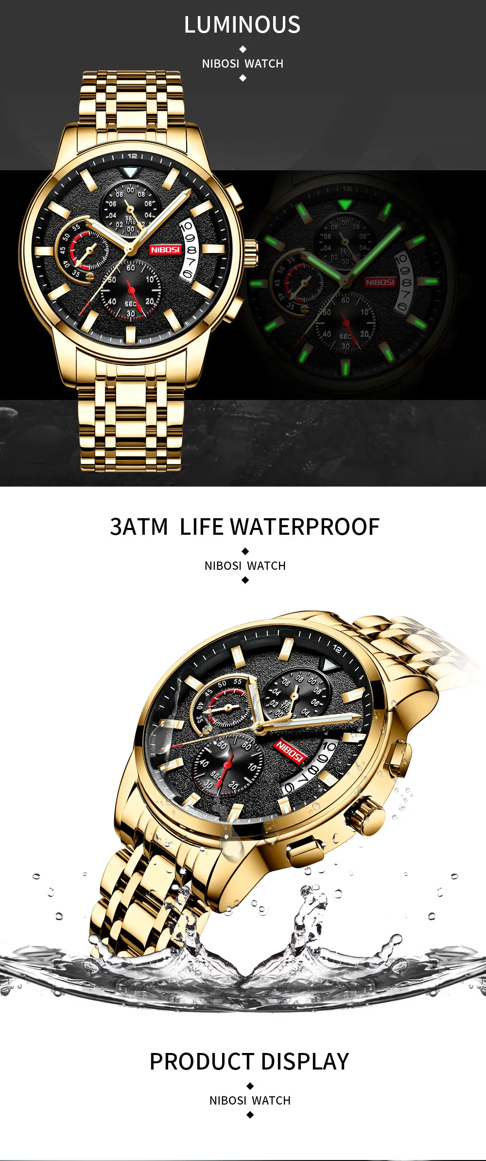 Reloj de cuarzo de lujo NIBOSI, de marca Premium, deportivo, de acero inoxible, para hombre, reloj militar a prueba de agua
