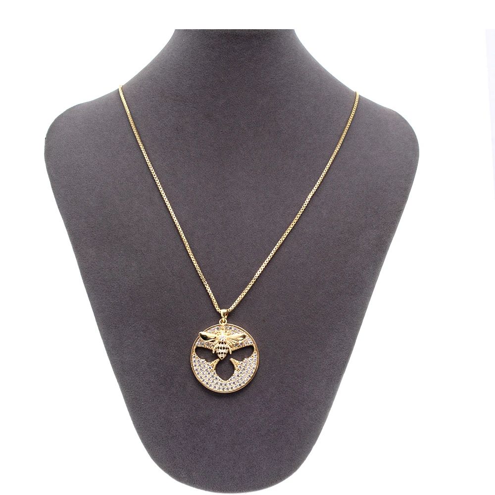 

Long Sweater Necklace Chains Bee Pendant with Cubic Zirconia for Women Party Jewelry 5034