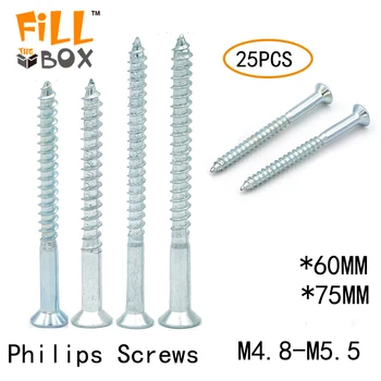 

M4.8 M55 25PCS/lot 60mm 75mm Poly box Wood Screws Countersunk Head Phillips Drive Steel Zinc Plated