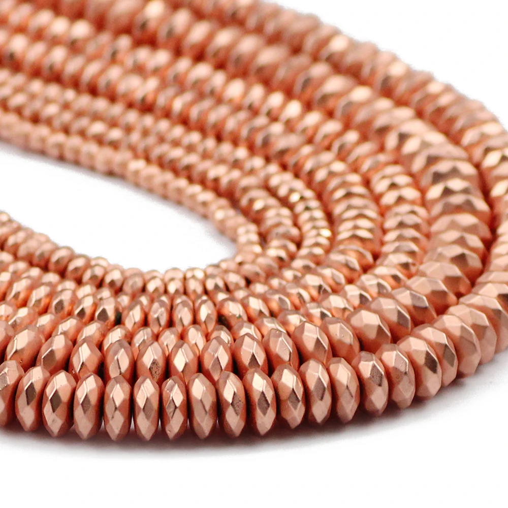 Матовые розовые золотые граненые плоские круглые гематитовые натуральные камни