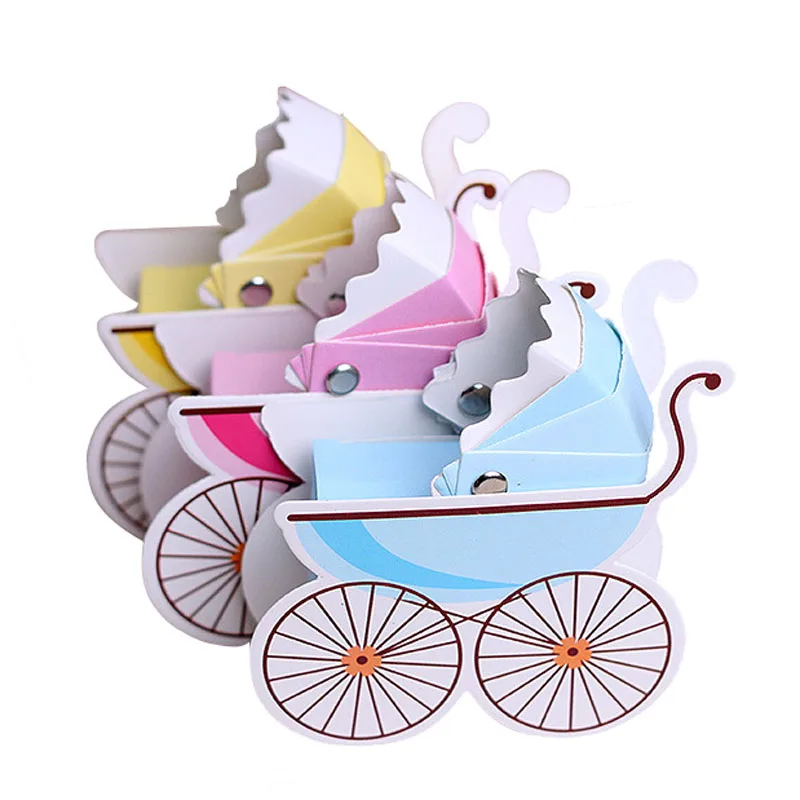 100pcs Paper Candy Box Stroller Shape Baby Shower Kids Favor Birthday Party Wedding Gifts Christening Boutique Supplie