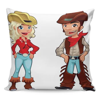 

Couple Cowboy Animation Comics Characters Pillow Covers Cases Pattern Cover Cushion Pillowcase Square Print