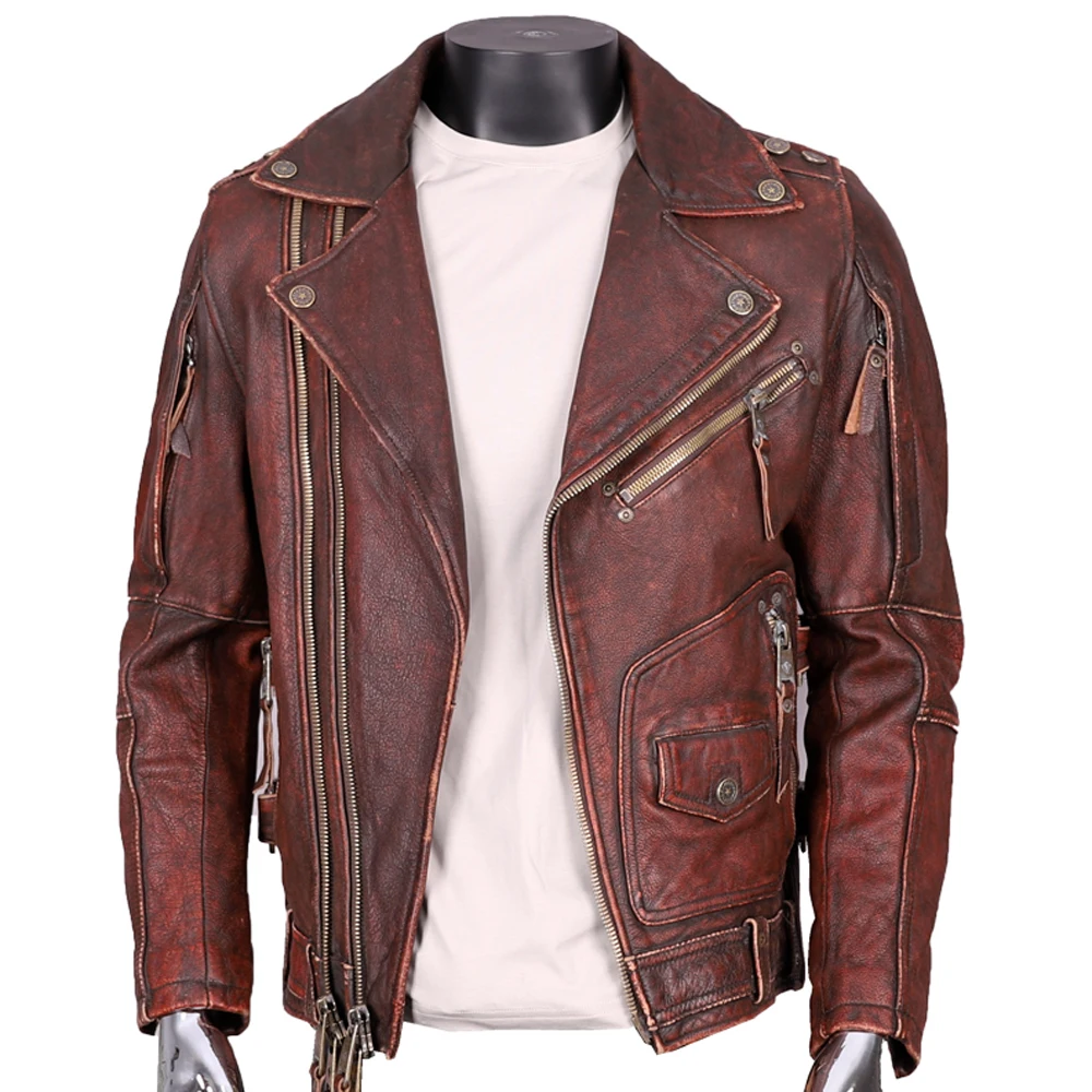 Europea hombre motociclista chaqueta de cuero vacuno y abrigo de Heavy  Metal cuero Real de cuero chaqueta abrigo para hombre de la calle prendas  de vestir Chaqueta Hombre|Abrigos de cuero genuino| -