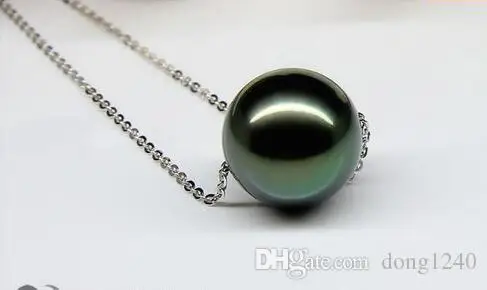 

Impresionante tahitiano ronda de 12-13mm negro verde colgante de perlas 925 s