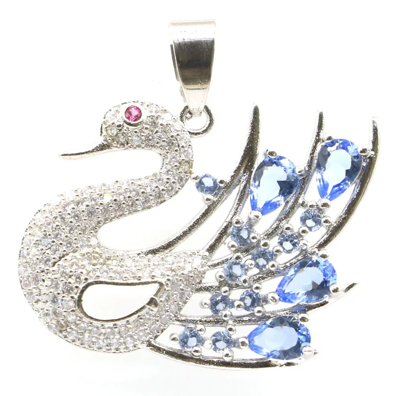 

31x30mm SheCrown Swan Rich Blue Violet Tanzanite,Tourmaline CZ Silver Pendant