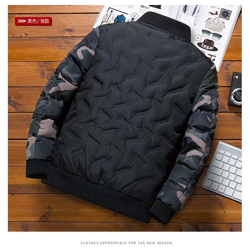 Najtaniej 2019 nowy zima modna kurtka utrzymać ciepłe mężczyźni bluzy płaszcz lotniczy bluza zapinana na zamek Plus rozmiar męskie odzież moro M 4XL