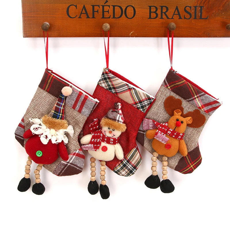 Santa Claus Sock Gift Christmas Stockings Hanging Ornaments Gift Holders Kids Candy Bag Xmas Christmas Tree Decorations