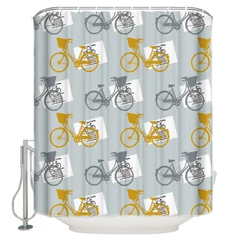 

Vintage bike Shower Curtain with Hooks Vintage with Floral Scroll Flourish Summer Decorative Bathroom