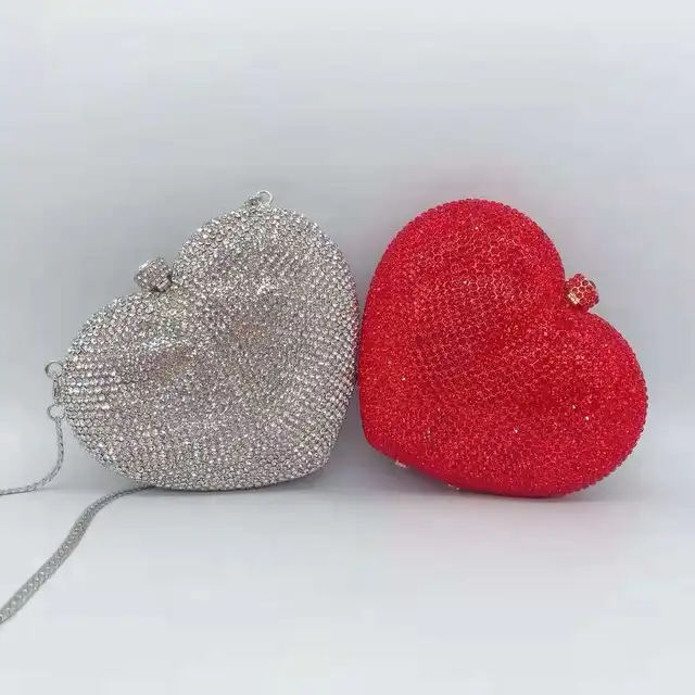 Deluxe Crystal Red Heart Clutch Red Factory Direct