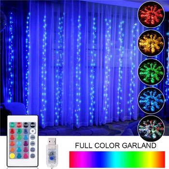 Kleurrijke Led Guirlande String Fairy Lights Koperdraad Usb Remote Led Wedding Kerst Decoratie Fullcolor Led Gordijn Lichten