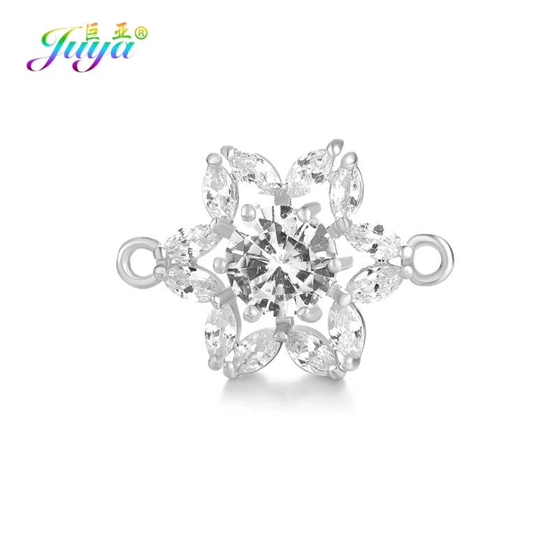 White Gold Juya DIY ювелирных изделий ручной работы кубического циркония Соединитель с цветочным узором амулеты аксессуары для женщин браслет серьги ювелирных изделий - Цвет: White Gold
