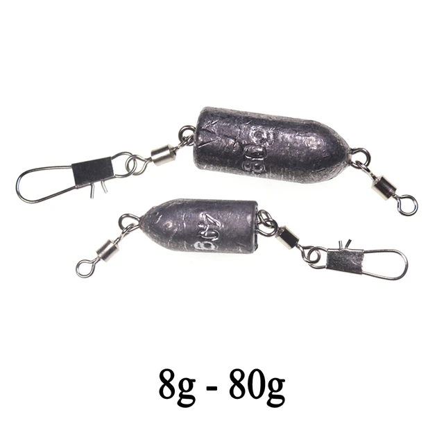 Sea Fishing Bullet Shape Lead Sinker/Weight with Stainless Steel Rolling  Swivel Snap Deep Water Fishing Accesories 8g - 80g