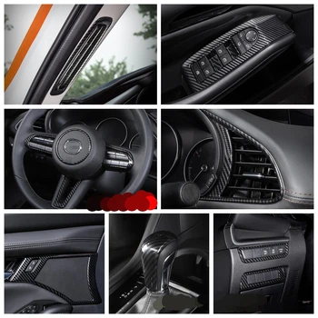 

Lapetus Carbon Fiber Look Interior Refit Kit Pillar A Air AC / Handle Bowl / Steering Wheel Cover Trim Fit For Mazda 3 2019 2020