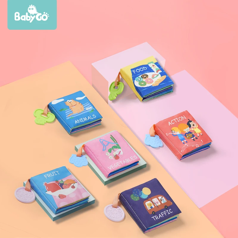 

BabyGo 6 Pcs Baby Cloth Book Early Education Toy With Animals&Food Letter Number Soft Cloth Infant Development Toys Gifts