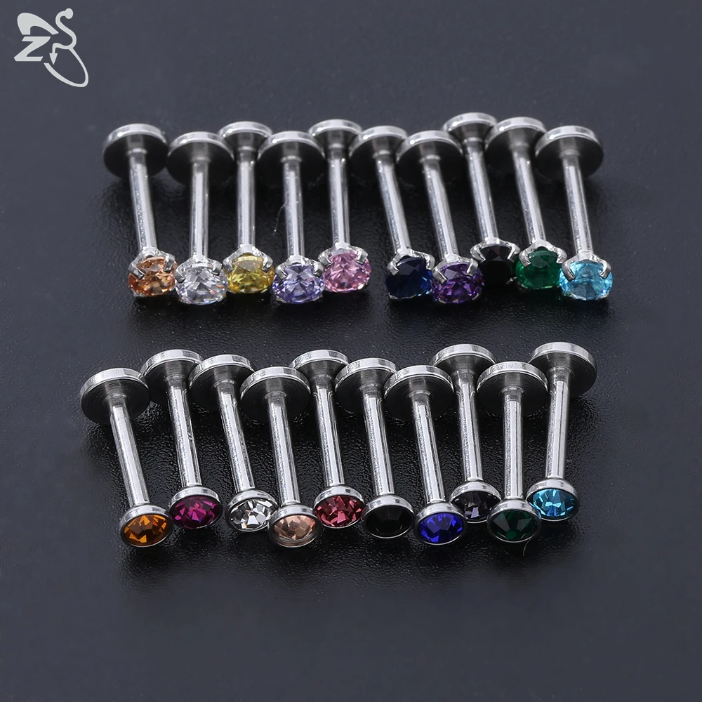 Piercing jewelry ZS 20 Pcs/lot 3 Style 16G Assorted colors Zircon gem labret lip piercing men stainless steel cartilage tragus helix ring jewelry
