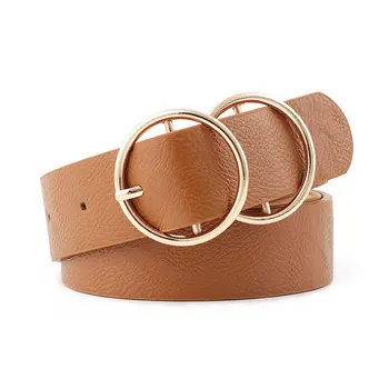 

2020 New Luxury Brand Ladies White Black Brown Pink Wide Waist Belt Female Gold Double Round Metal Circle Belts for Women Jeans