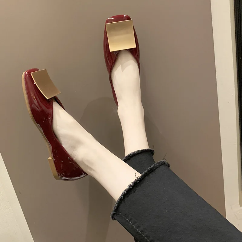 

2019 Summer Chunky-Heel Square Head Shallow Mouth Single Shoes Women's Metal Square Buckle Low-top Shoes Anti-slip Sequin WOMEN'