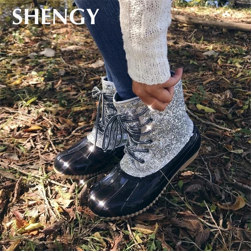 

2019 Women Boots Lace Up Leather Shoes Autumn Winter Leopard Flat Heel Motorcycle Boots Ladies Rainboots Size Plus 35-43