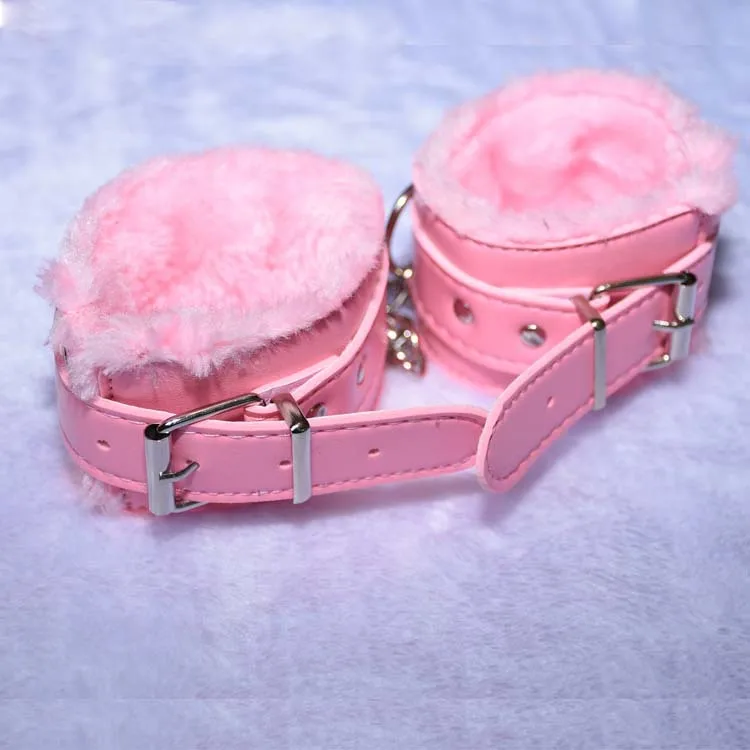 Pink Plush Sexy Leather Handcuffs Footcuff Tool Set-up Game Sex Toy Adult Manufacturers Wholesale