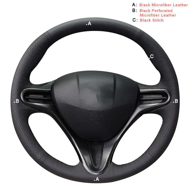 Чехол для ручного шитья рулевого колеса для Honda Civic 8 2006-2011(3 спицы) Авто оплетка на рулевом колесе крышка автостайлинг - Название цвета: Microfiber Leather