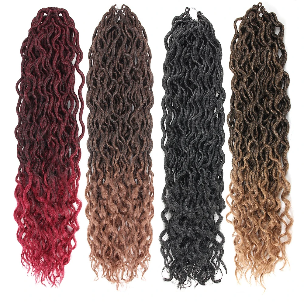 

Pageup 24 Roots 18Inch Goddess Faux Locs Crochet Braids Hair Ombre Synthetic Curly Dreadlocks Hair Extensions For Women