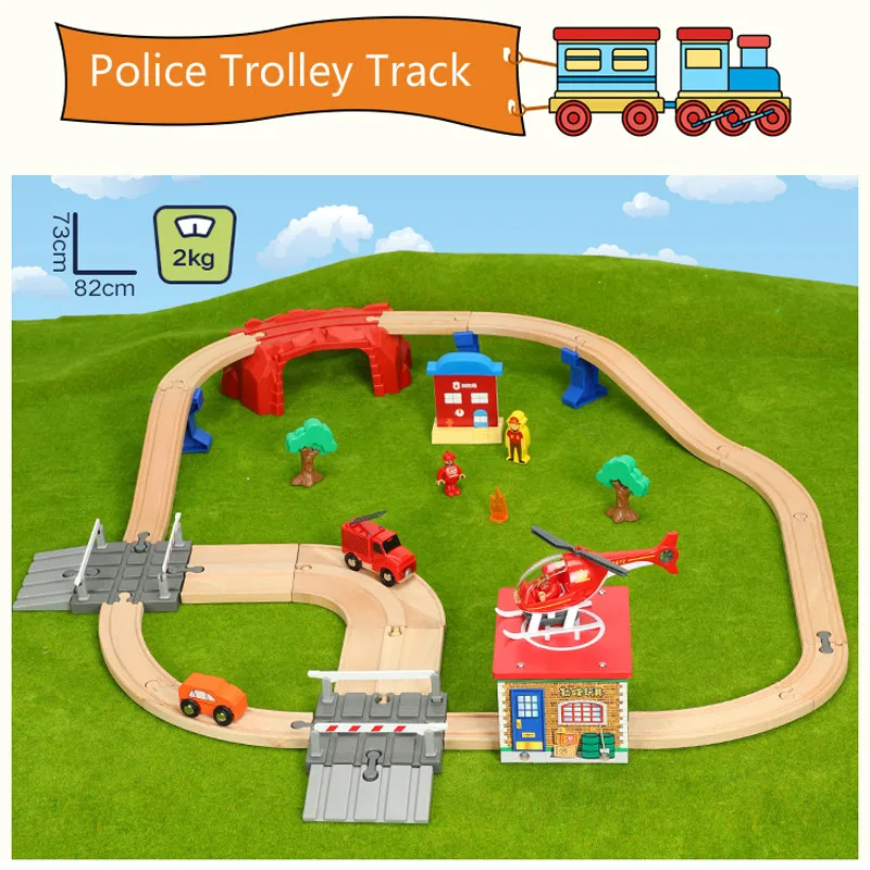 

train track toys Fire rescue track game series Kids train toys compatible with Brio wooden tracks Children's toy car combination
