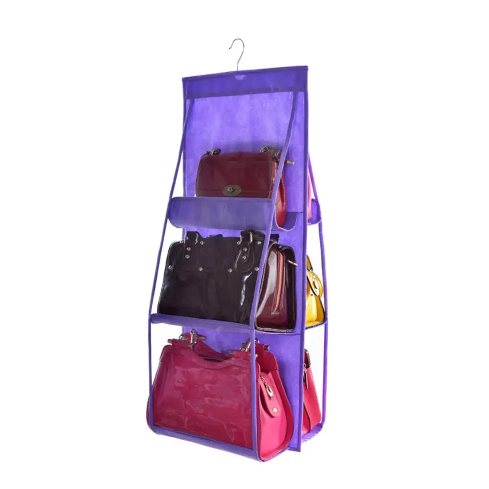 6 карманных подвесных сумок-органайзеров для хранения сумок в шкафу, пылезащитная сумка для хранения, дверная настенная сумка для обуви с крючками - Цвет: purple