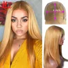 Malaysia #27 Blonde Straight Closure Wigs 30# Colored Wigs For Women Ombre 4*4 Lace Closure Human Hair Wigs Remy Preplucked 150% ► Photo 1/6