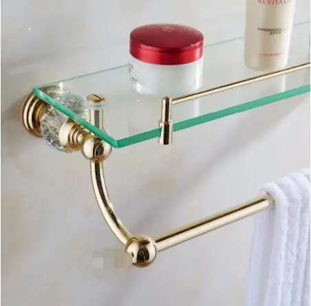 Vidric Gold/Chrome Shelves Tempered Glass Shelf Brass Towel Bar Hanger Cosmetic Racks Crystal Bathroom Accessories Wall Holder |