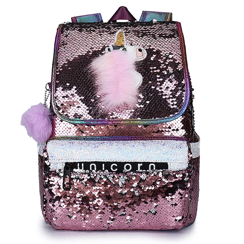 Girls Sequins Unicorn Backpack Children's School Bags Backpack