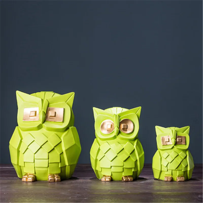  Nordic Abstraction Geometry Owl Resin Simulation Animal Statue Creative Children Bedroom Cartoon De - 4000165250013