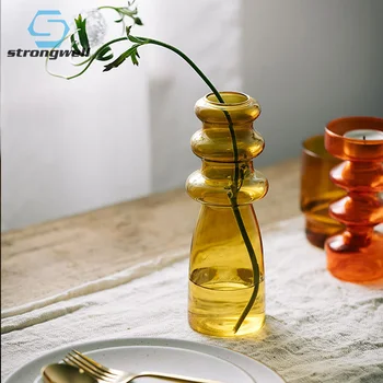 

Strongwell Nordic Ins Spiral Transparent Colored Glass Vase Ornament Hydroponic Flower Vase Home Decoration Wedding Gift