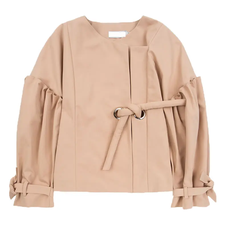 XITAO плиссированная короткая индивидуальная куртка женская одежда модное свободное повседневное приталенное Бандажное пальто Топ Осенняя Новинка DMY1136 - Цвет: khaki   DMY1136