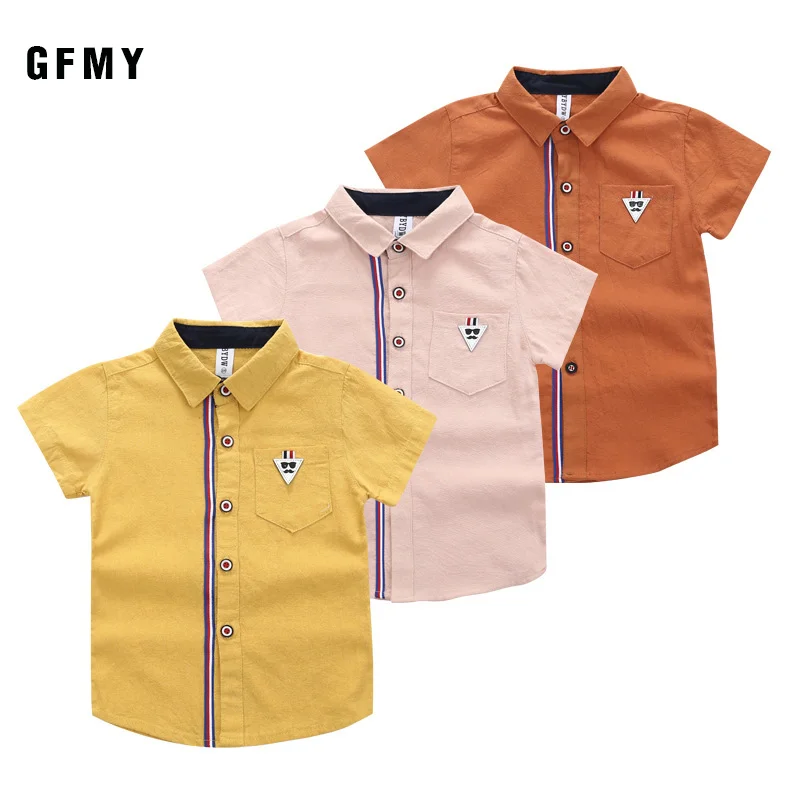 Boys Short Sleeve Shirts GFMY Boys' shirt summer stripe Lapel short sleeve children's shirt pure cotton Fashion stripe shorts plaid
