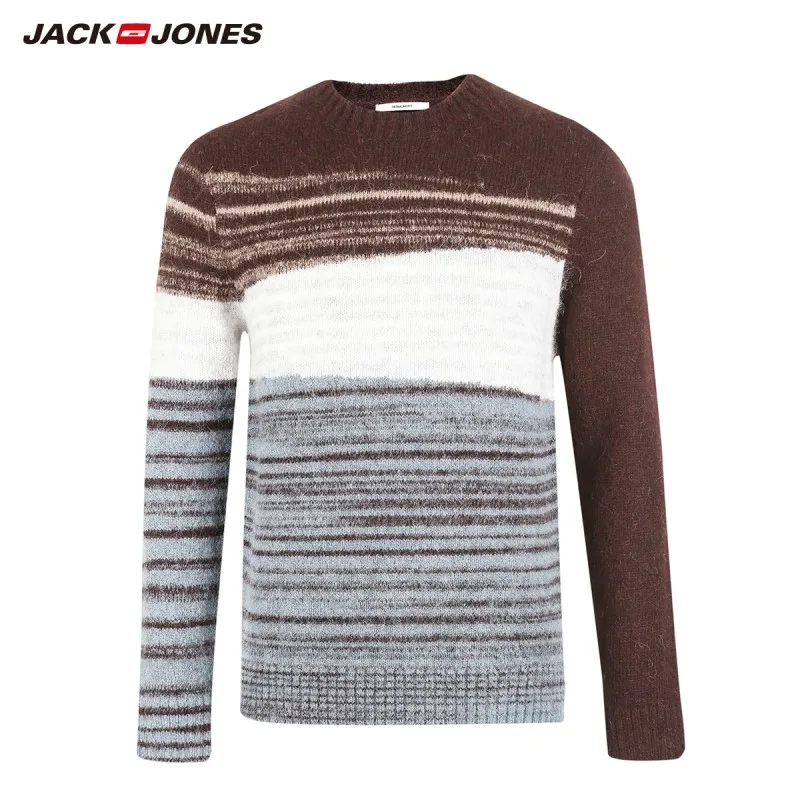 JackJones мужской шерстяной и альпака полосатый свитер пуловер Топ Мужская одежда 218425525 - Цвет: RUM BROWN