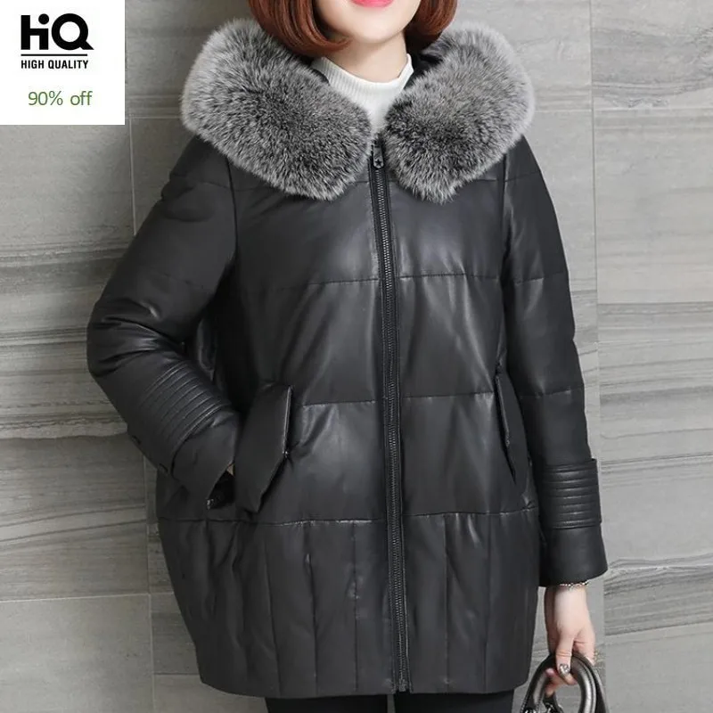 100% женский пуховик из натуральной кожи высокого качества повседневное короткое