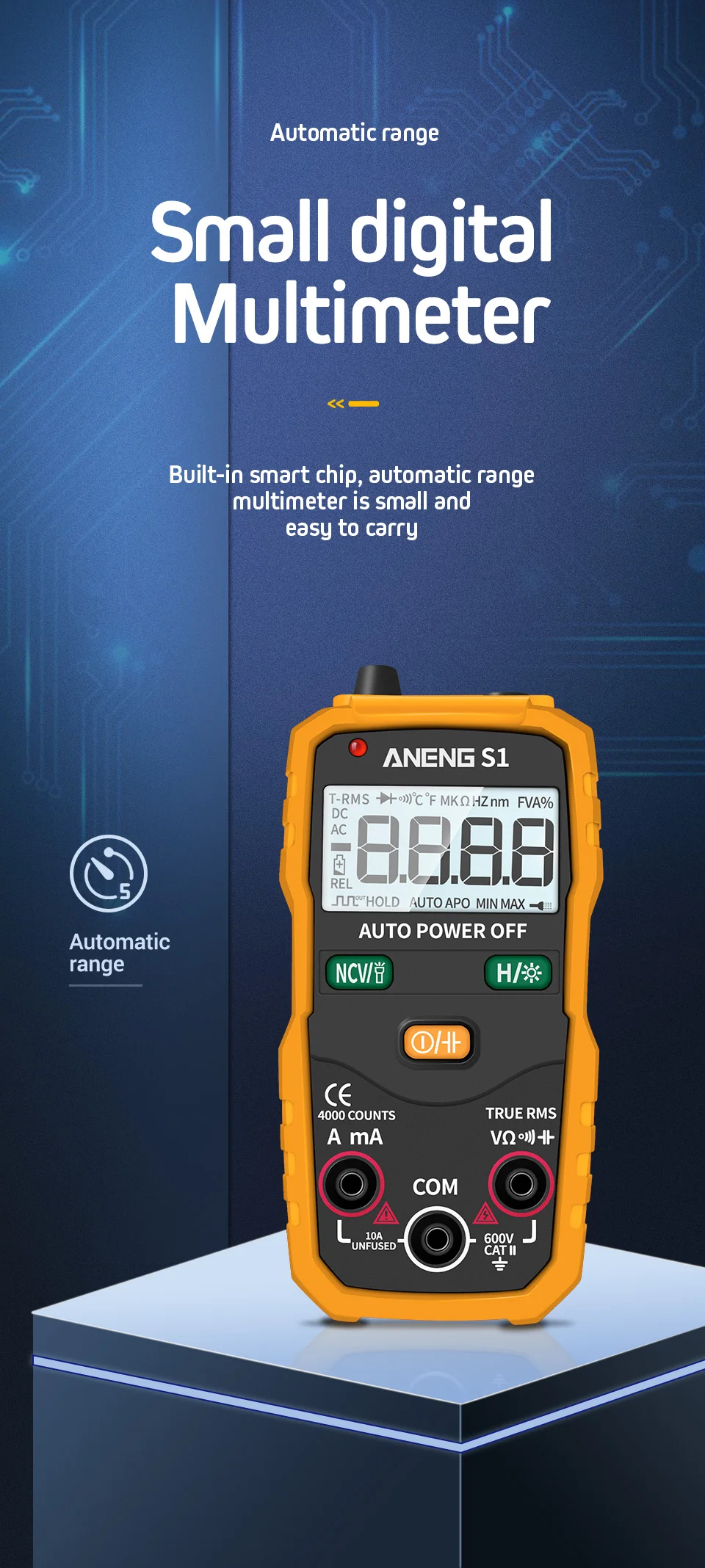 ANENG S1 Цифровой мультиметр True RMS Авто Диапазон Профессиональный ЖК Автоматический Смарт мультиметры Напряжение Амперметр Датчик