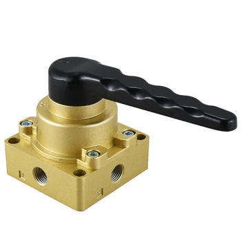 

1Pc 4/3 Way Hand Lever Air Valve 1/4 inch NPT Detent Center Closed HV400-02 Manual Directional Valve