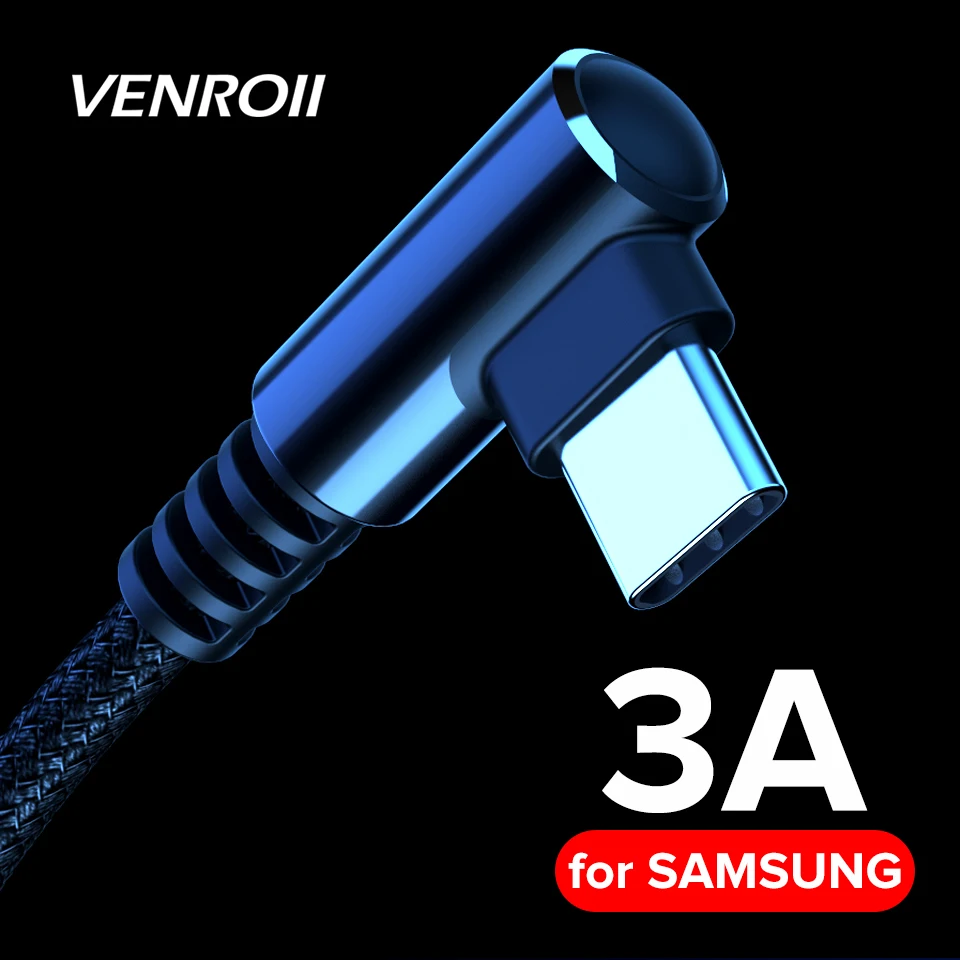 USB кабель Venroii Тип C шнур для быстрой зарядки Samsung S10 S9 A50 A70 игровой USBC Kable Xiaomi Redmi Note 7