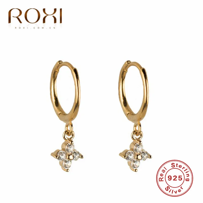 ROXI новые маленькие 925 пробы Серебряные подвесные серьги-гвоздики серьги для женщин тонкое хрустальное ожерелье с подвеской в виде цветка маленькие серьги-гвоздики